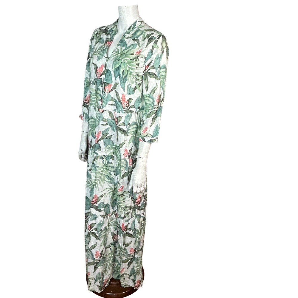 J.McLaughlin Maxi dress Womens M tropical Orla Long Sleeve Tidal Palms Coastal